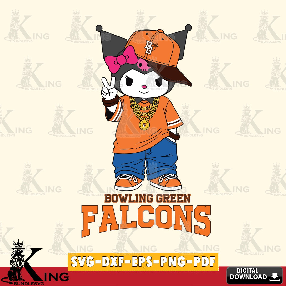 Bowling Green Falcons Kuromi Streetwear Style SVG file, Cricut, Cut file  , Digital Download , Instant Download, Sanrio svg, Clipart