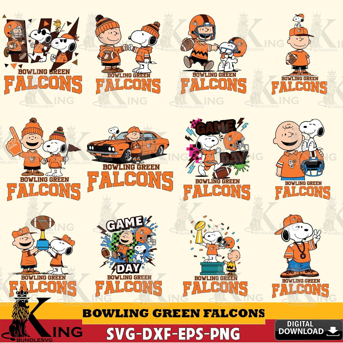 Bowling Green Falcons Peanuts Football NCAA Bundle SVG, Cricut, Cut file  , Digital Download , Instant Download, Peanuts svg, NCAA svg, Football svg, Sport svg