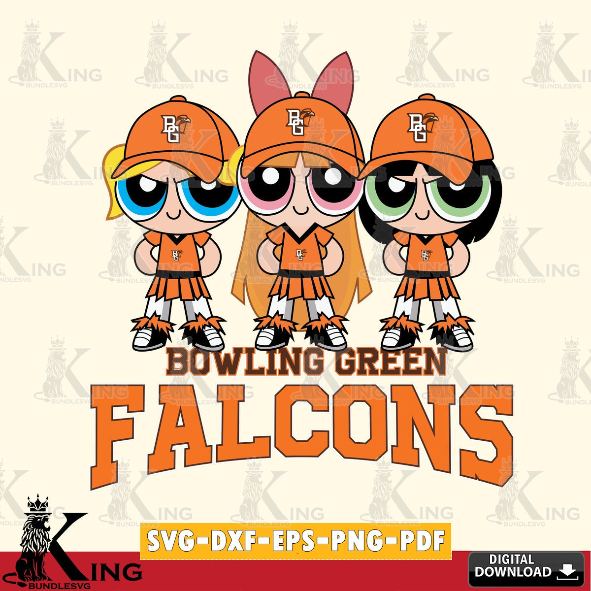 Vector design showing Bowling Green Falcons PowerPuff Girls Football, a high-quality vector for DIY scrapbooking and home decor.