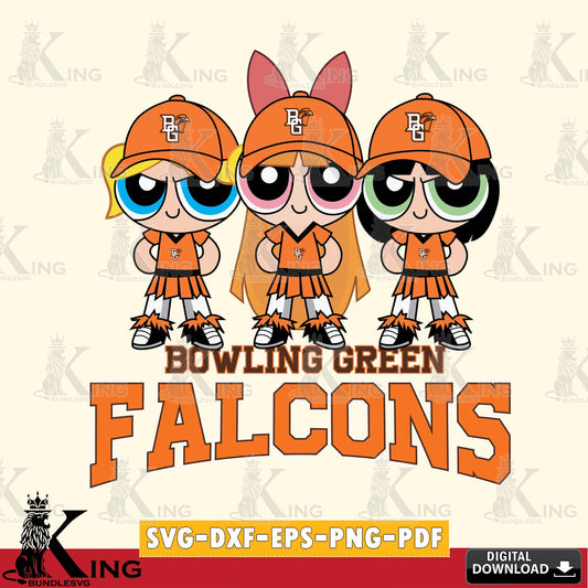 Vector design showing Bowling Green Falcons PowerPuff Girls Football, a high-quality vector for DIY scrapbooking and home decor.
