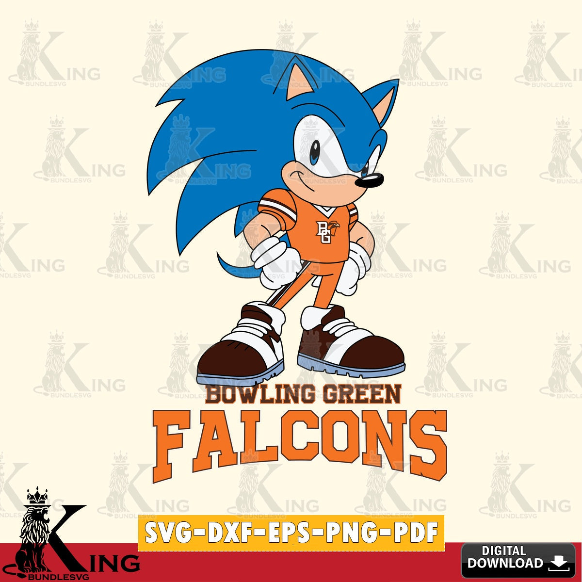 Modern graphic depicting the Bowling Green Falcons Sonic Football Star Mascot PNG clipart for sublimation printing and graphic