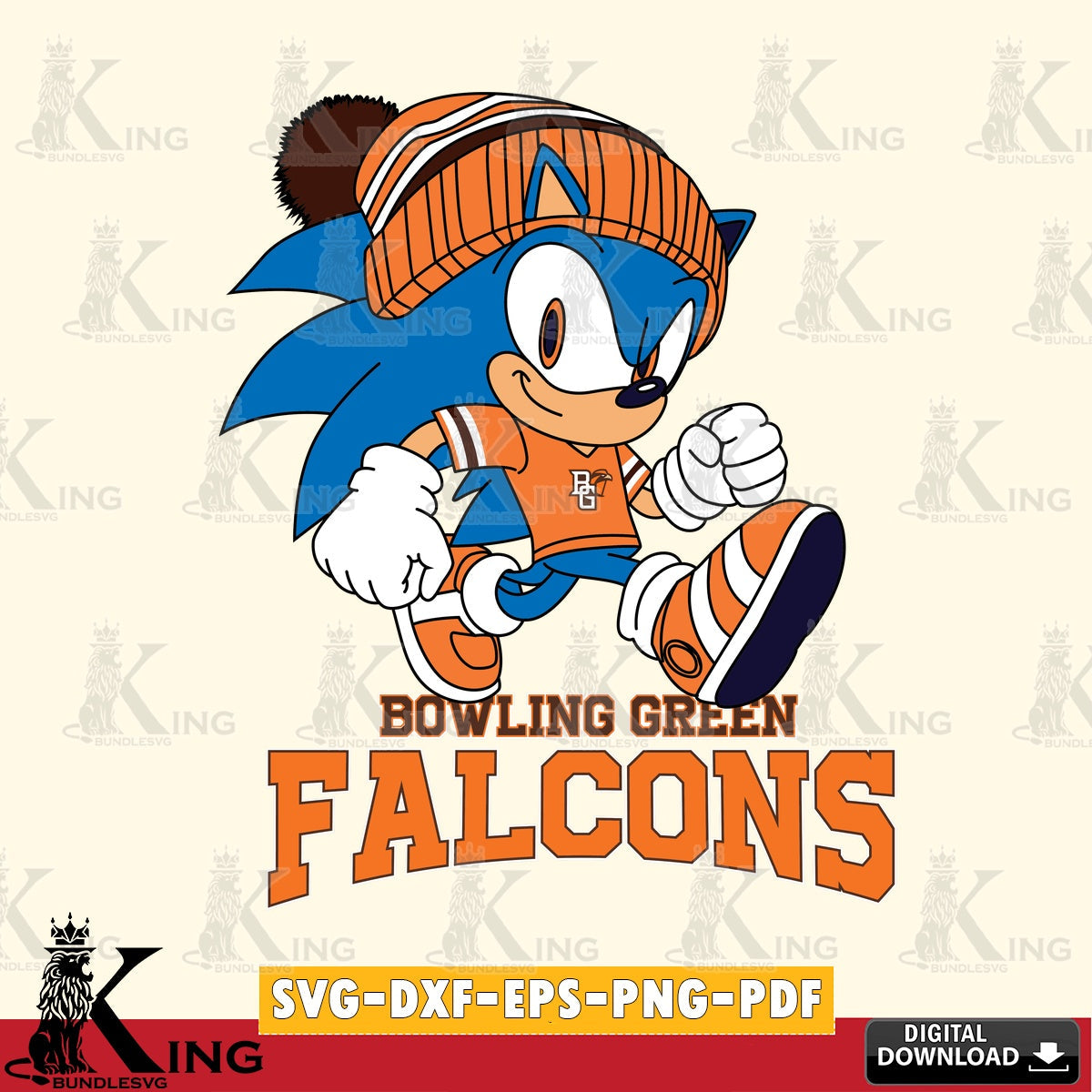 High-quality graphic of Bowling Green Falcons Sonic Football SVG PNG design suitable for Glowforge and laser cutting