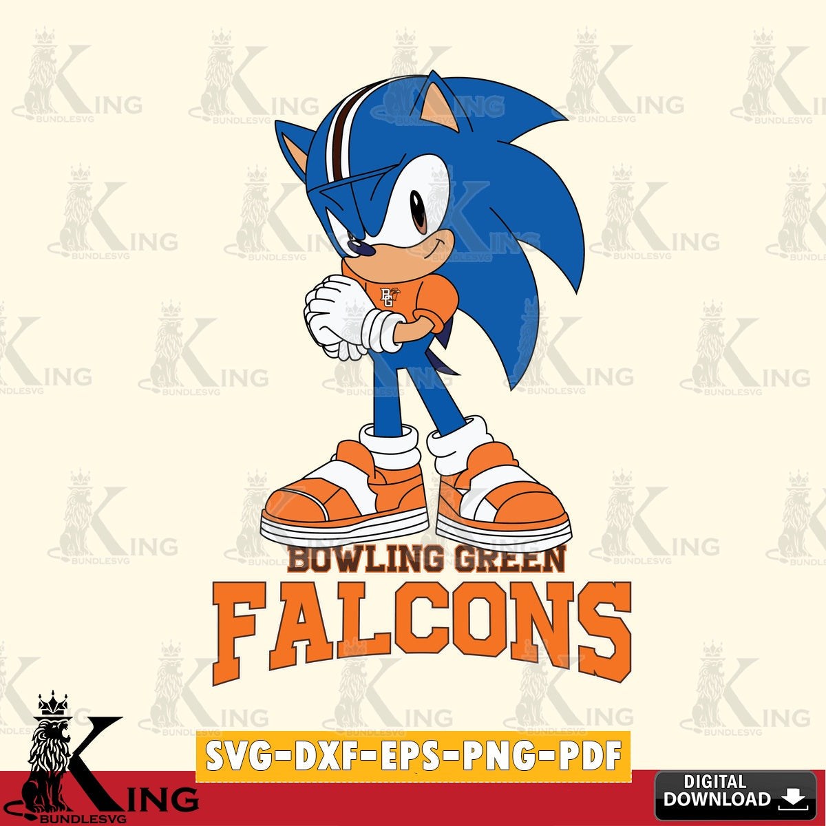 Bowling Green Falcons Sonic cute Football SVG file, Vector , Digital Download , PDF File , Instant Download