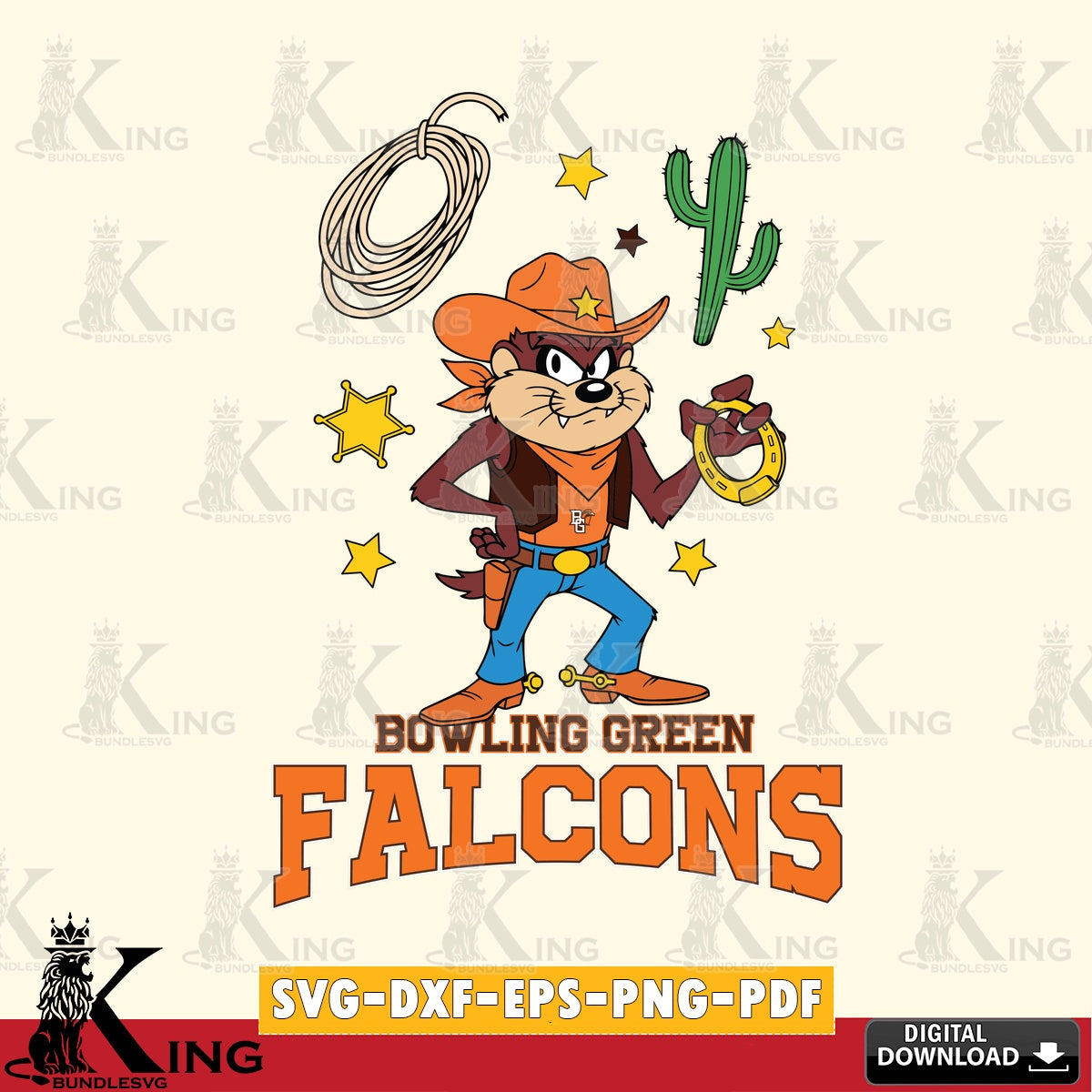 Bowling Green Falcons Taz Cowboy Western SVG file, Cut file  , Digital Download , Instant Download, Taz svg, NCAA svg