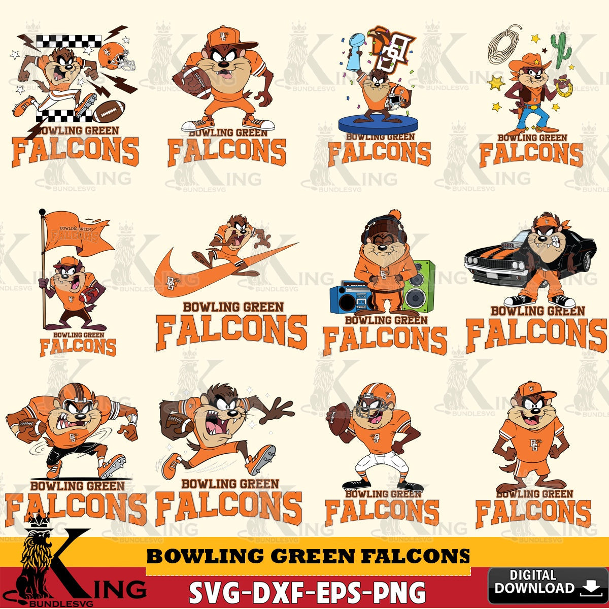 Bowling Green Falcons Taz Football NCAA Bundle SVG file, Cut file  , Digital Download , Instant Download, Taz svg, NCAA svg