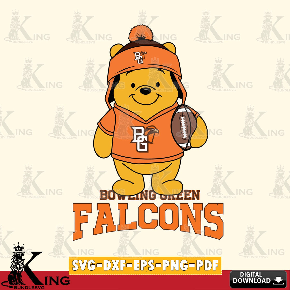Custom design featuring Bowling Green Falcons Winnie the Pooh player football SVG cut file for personalized gifts and laser