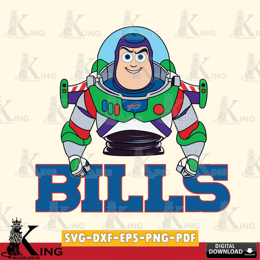 Vector design showing a Buffalo Bills Buzz Lightyear football, crafting file for iron-on transfer and vinyl decals.