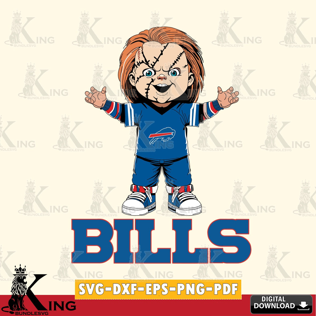 Eye-catching graphic of a Buffalo Bills Chucky football, cut file ideal for vinyl projects and T-shirt printing