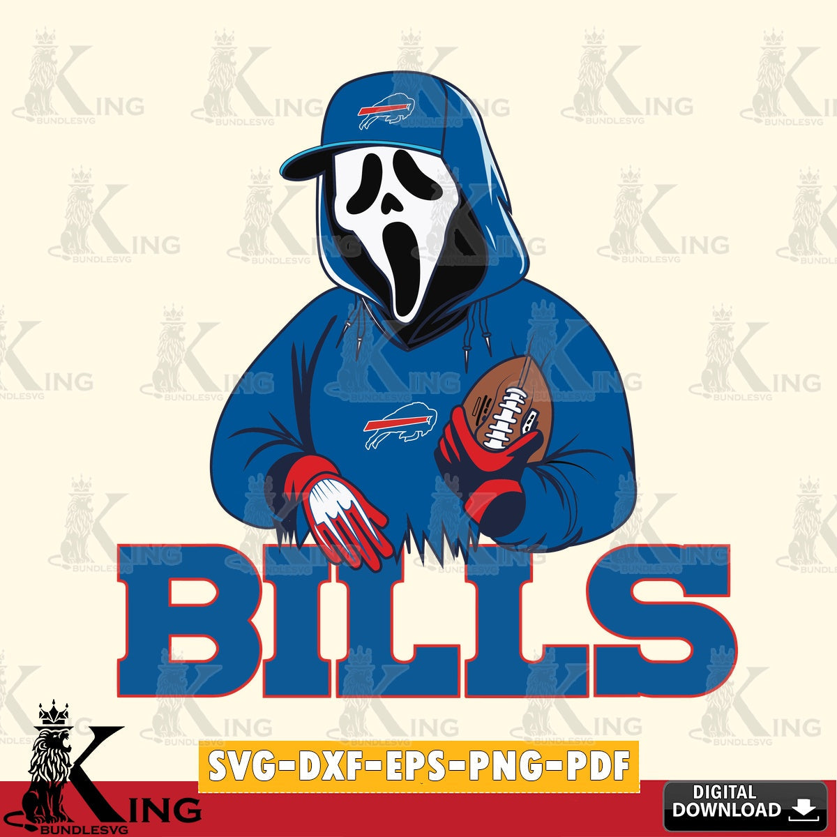 Beautiful illustration of a Buffalo Bills Ghostface Scream football player, versatile clip art for stickers, decals, and mugs.