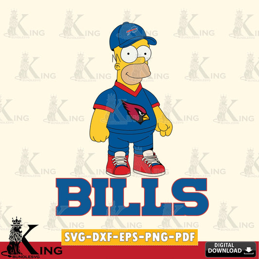 Hand-drawn style art of Buffalo Bills Homer Simpson playing football, a digital file for silhouette cameo and cricut projects.