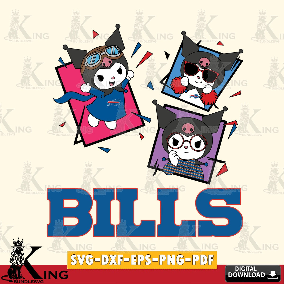 Buffalo Bills Kuromi Action Football SVG file, Cricut, Cut file  , Digital Download , Instant Download, Sanrio svg, Clipart