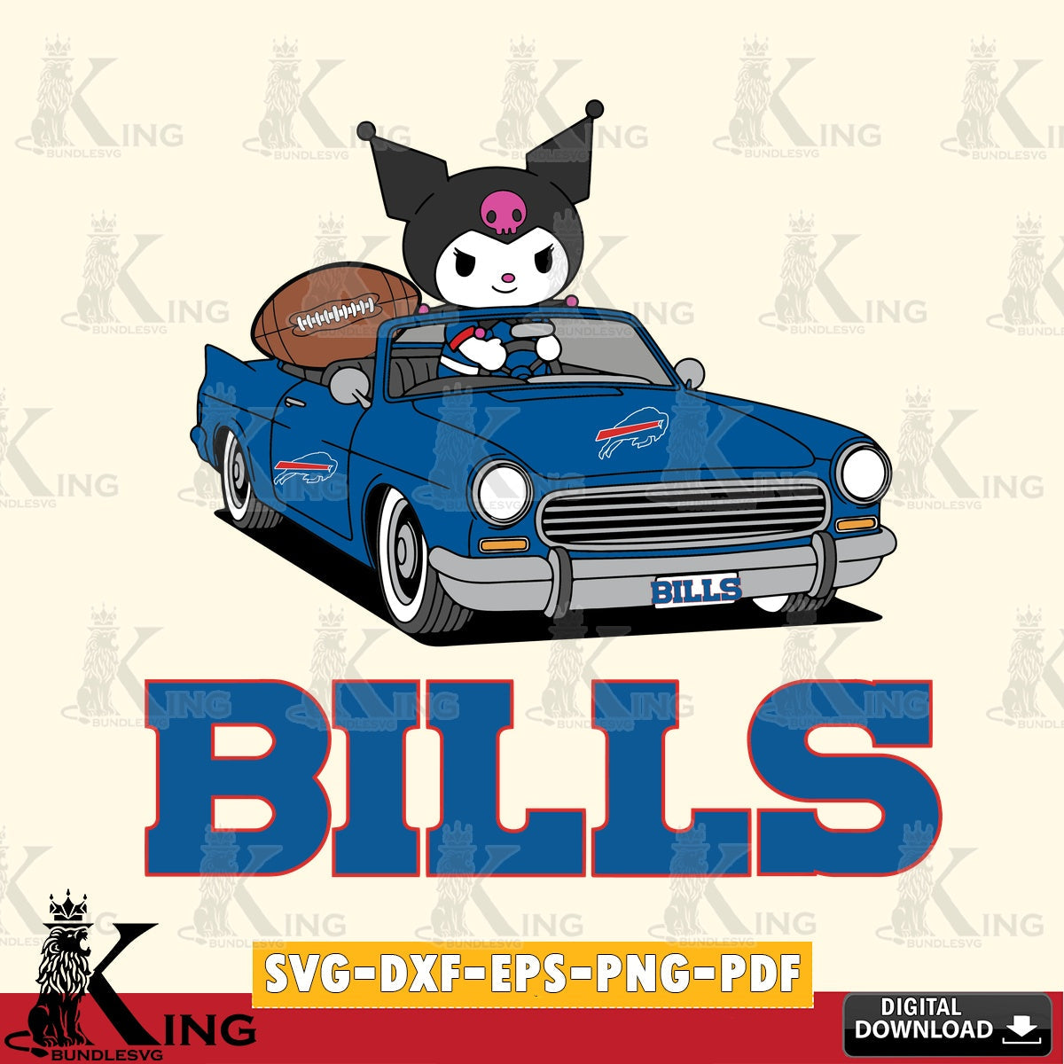 Buffalo Bills Kuromi Car Football Game SVG file, Cricut, Cut file  , Digital Download , Instant Download, Sanrio svg, Clipart