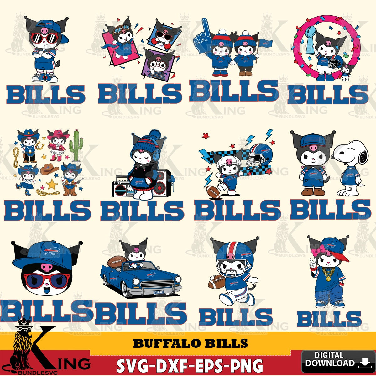 Buffalo Bills Kuromi Football Jersey NFL Bundle SVG file, Cricut, Cut file  , Digital Download , Instant Download, Sanrio svg, Clipart
