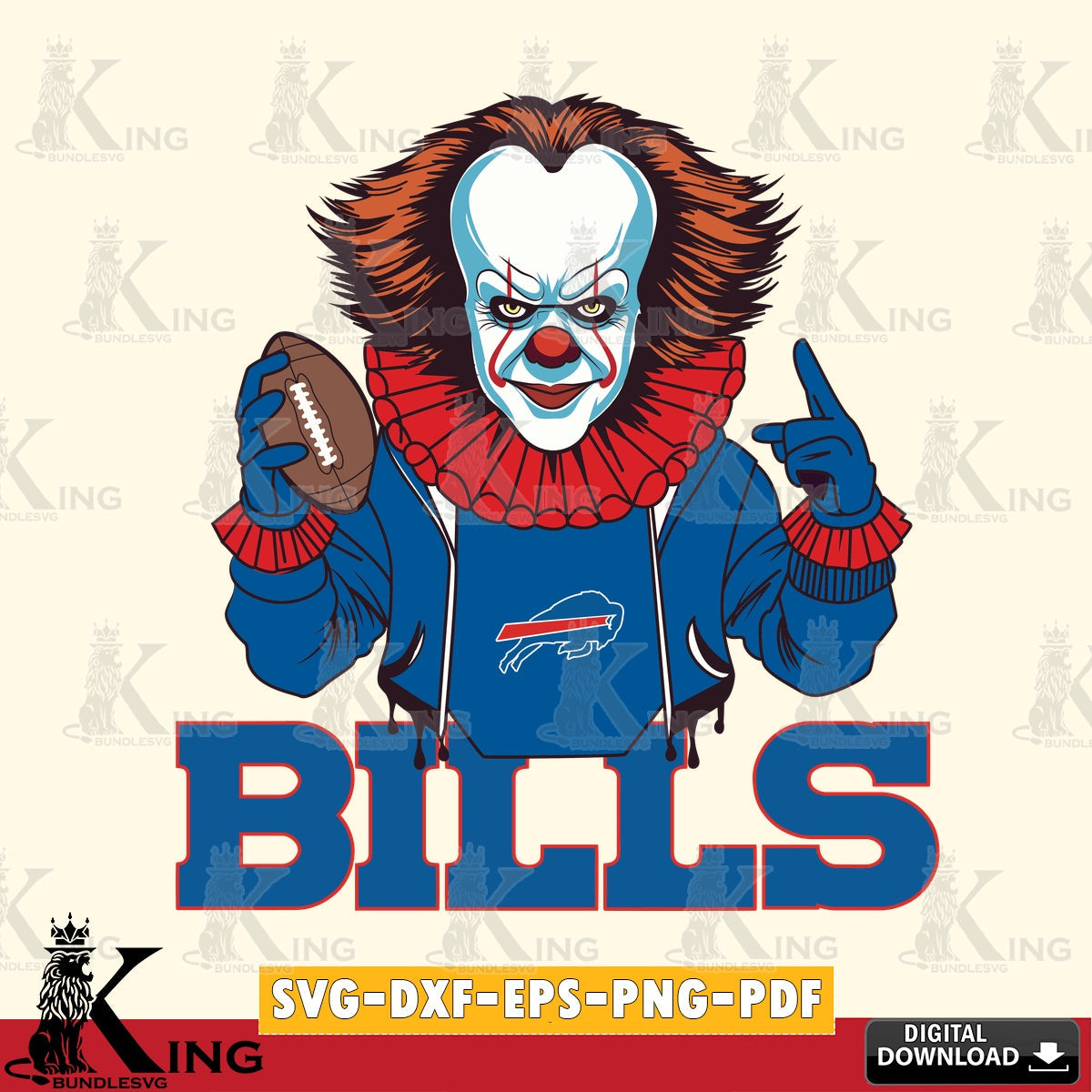 Eye-catching graphic of a Buffalo Bills Pennywise player football design, a digital clipart compatible with laser engraving and