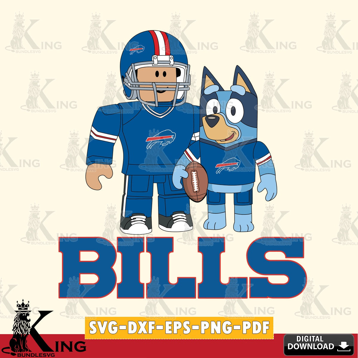 Printable art of Buffalo Bills Roblox & Bluey Football, SVG cut file for personalized gifts and laser projects