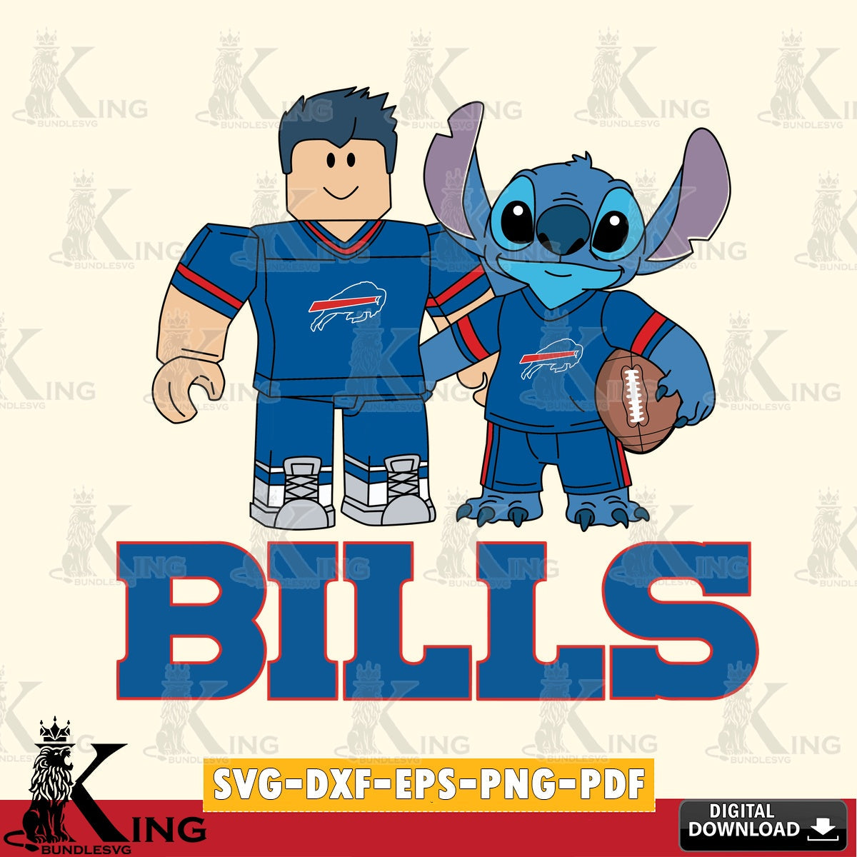 Printable art of Buffalo Bills Roblox Stitch Football, high-quality vector for DIY scrapbooking and home decor