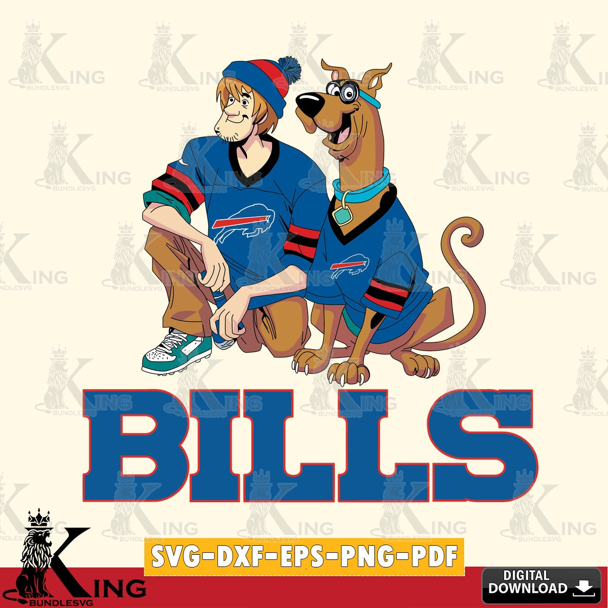 Digital download featuring Buffalo Bills Shaggy and Scooby Doo football, a printable vector design for sublimation and crafts.