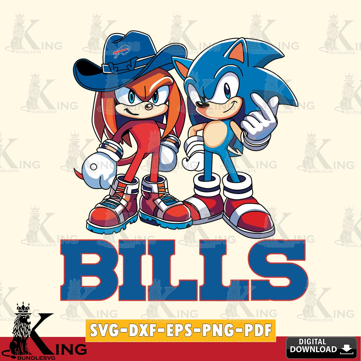 Custom design featuring a Buffalo Bills Sonic & Knuckles football mascot, a high-quality vector for DIY scrapbooking and home
