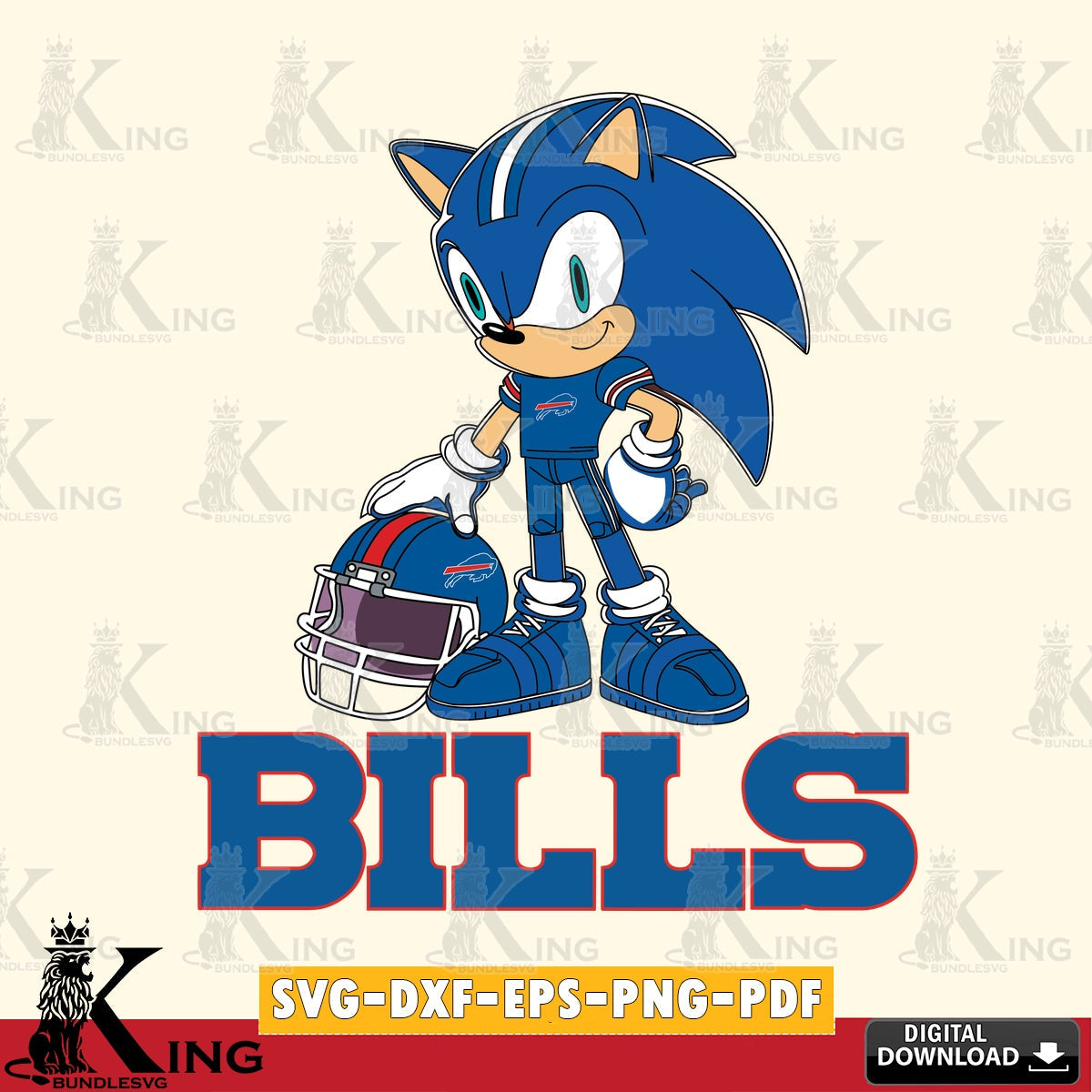 Detailed illustration of a Buffalo Bills Sonic Player Football SVG PNG files perfect for Cricut and Silhouette cutting