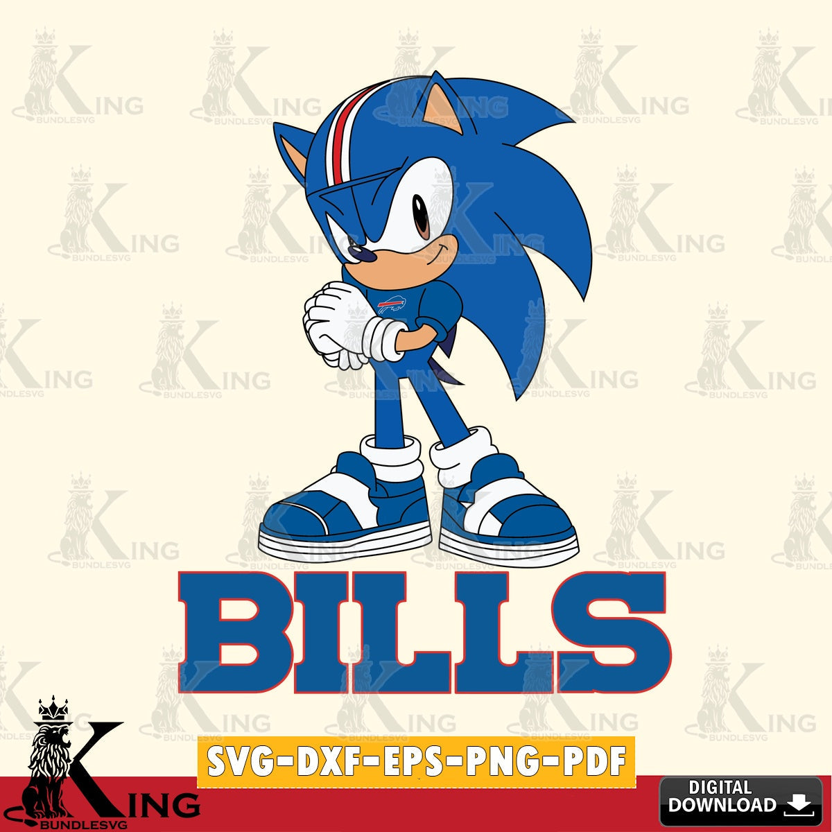 High-quality graphic of a cute Buffalo Bills Sonic Football digital download for Cricut Maker and paper crafts