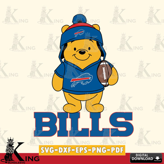 High-quality graphic of Buffalo Bills Winnie the Pooh player football, a crafting file for iron-on transfer and vinyl decals.