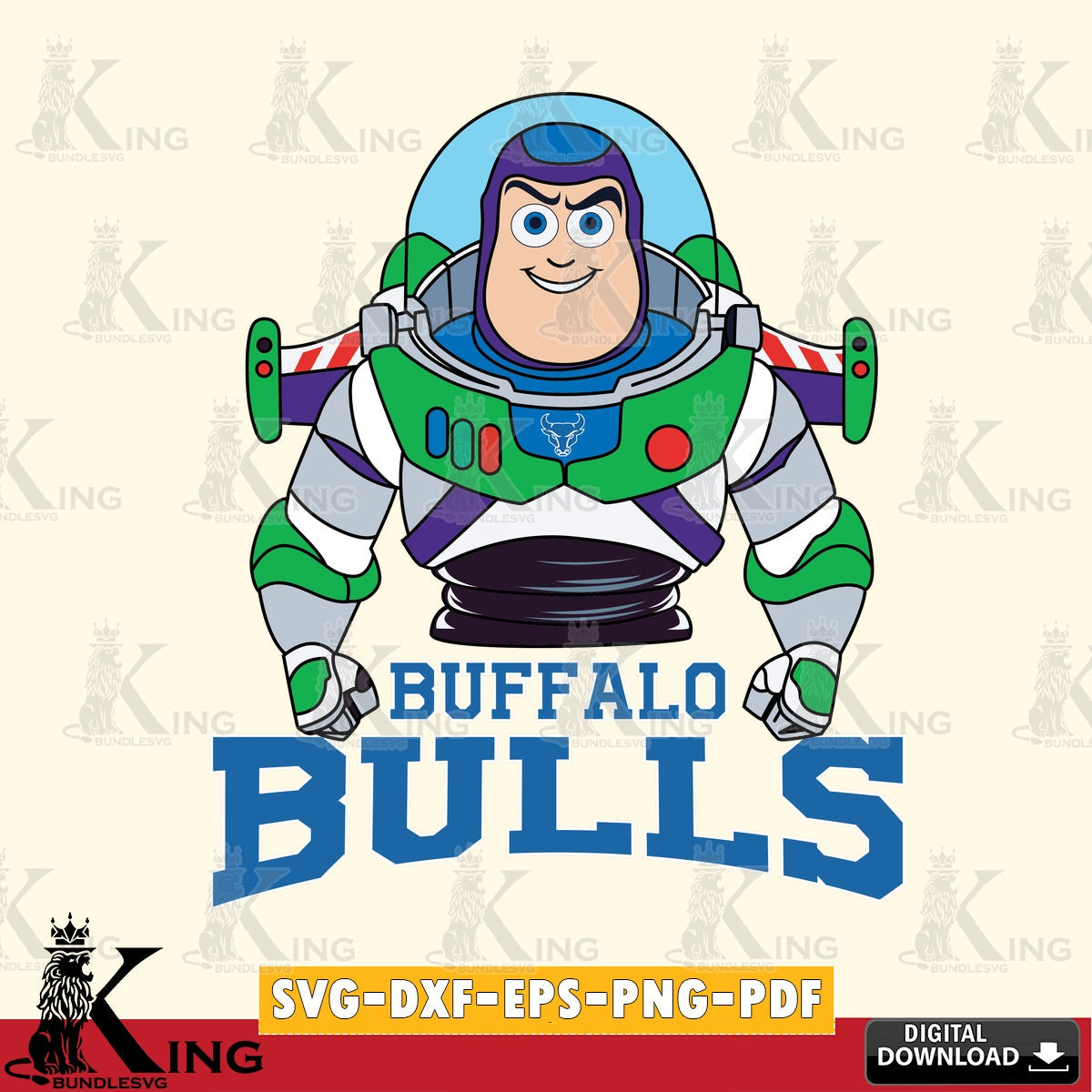 Digital clipart of Buffalo Bulls Buzz Lightyear Football, NCAA, vector art for engraving, cutting, and printing.