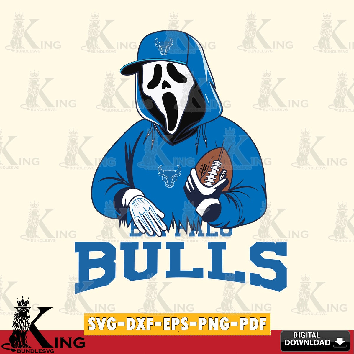 Beautiful illustration of Buffalo Bulls Ghostface Scream football player, PNG clipart for sublimation printing and graphic design