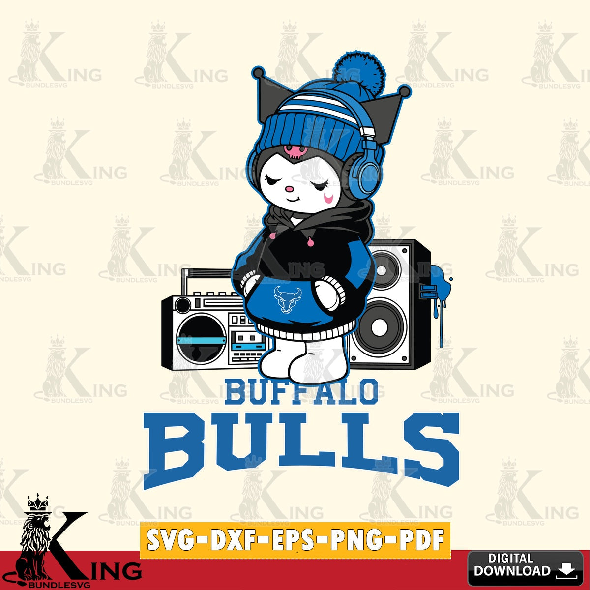 Buffalo Bulls Kuromi Football Music SVG file, Cricut, Cut file  , Digital Download , Instant Download, Sanrio svg, Clipart