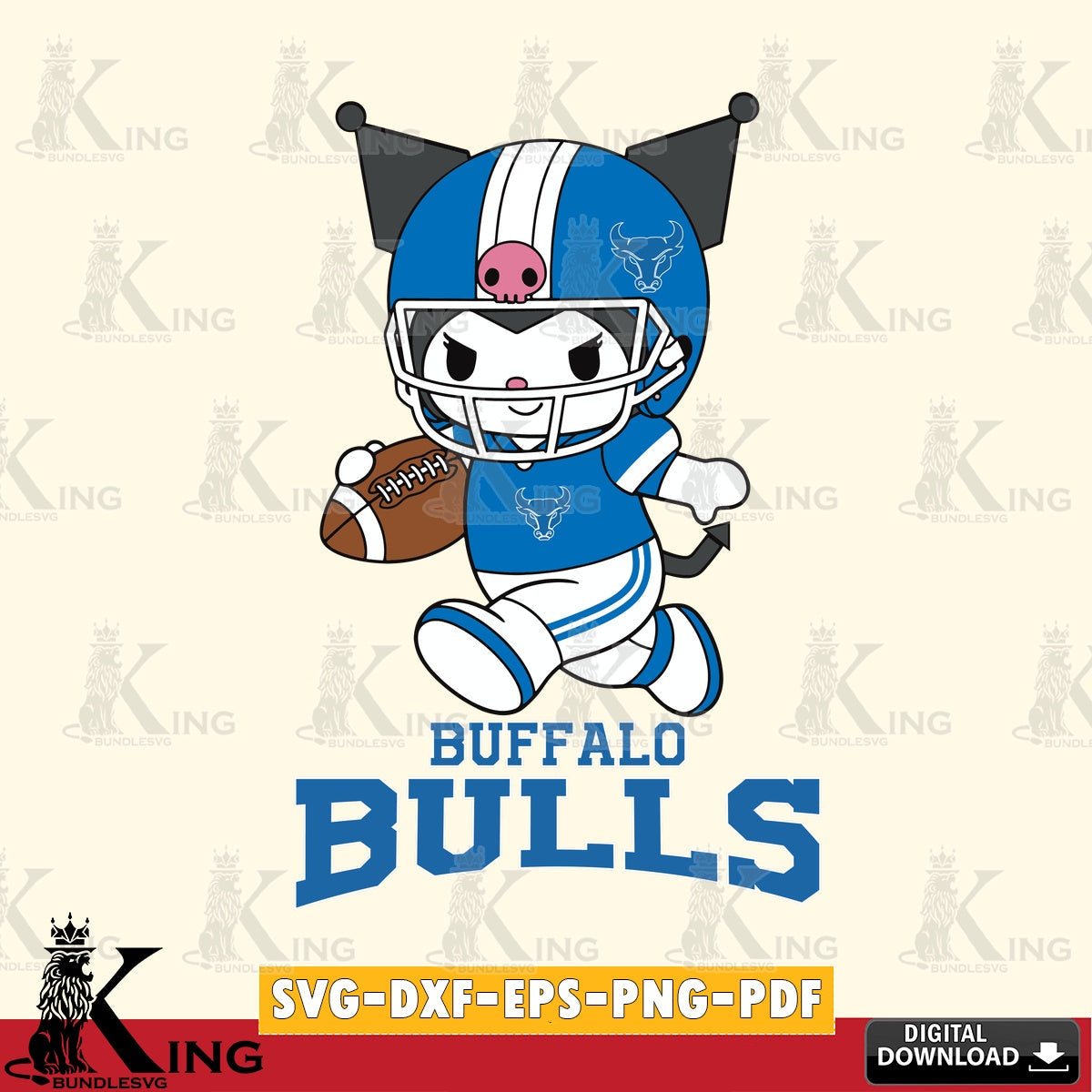 Buffalo Bulls Kuromi Football Run SVG file, Cricut, Cut file  , Digital Download , Instant Download, Sanrio svg, Clipart