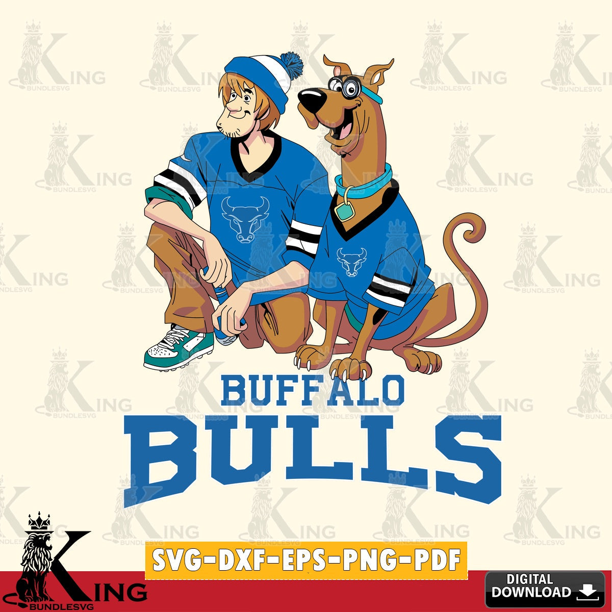 Eye-catching graphic of Buffalo Bulls Shaggy and Scooby Doo football, a digital file for silhouette cameo and cricut projects