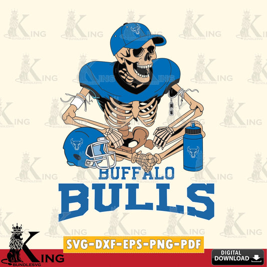 Artistic drawing of a Buffalo Bulls skeleton player playing football, versatile clip art for stickers, decals, and mugs.
