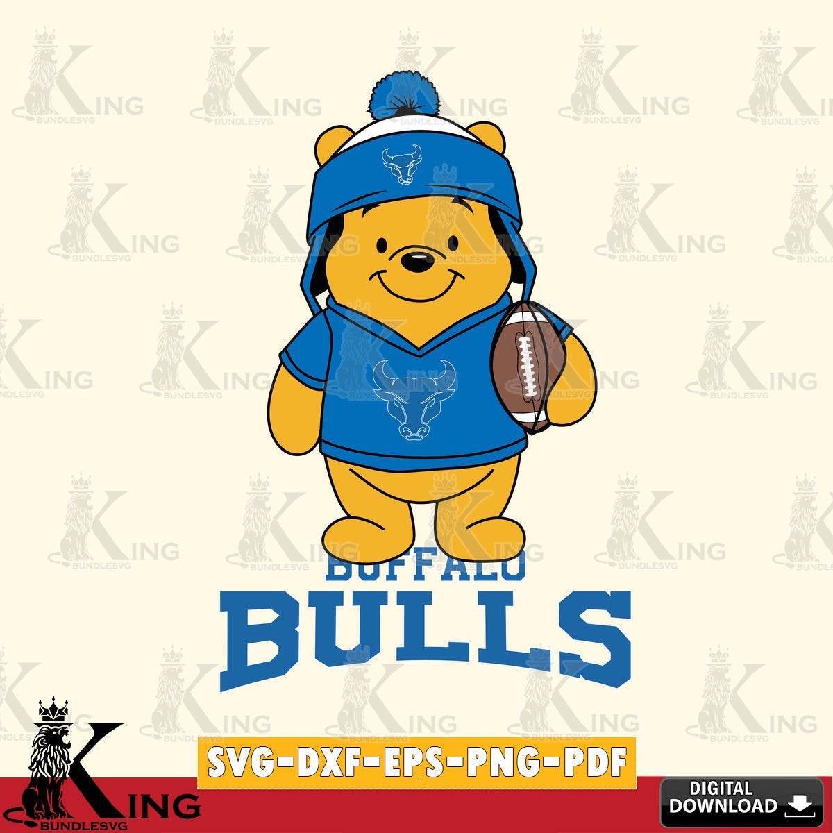 Unique artwork depicting Buffalo Bulls Winnie the Pooh football player, NCAA, vector illustration for POD merchandise and apparel