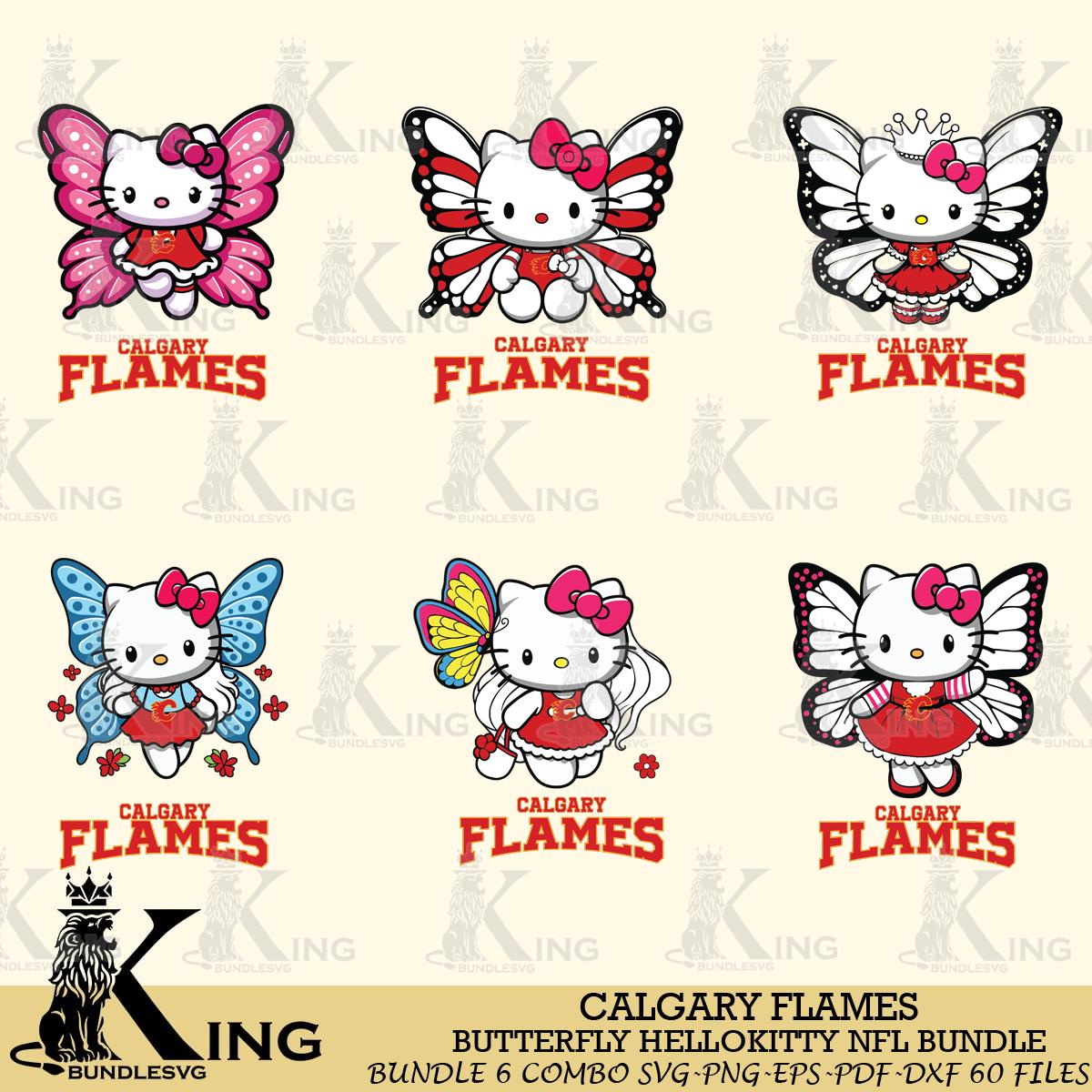 Calgary Flames Butterfly Hello Kitty bundleSvg Eps Dxf Png File, Digital Download