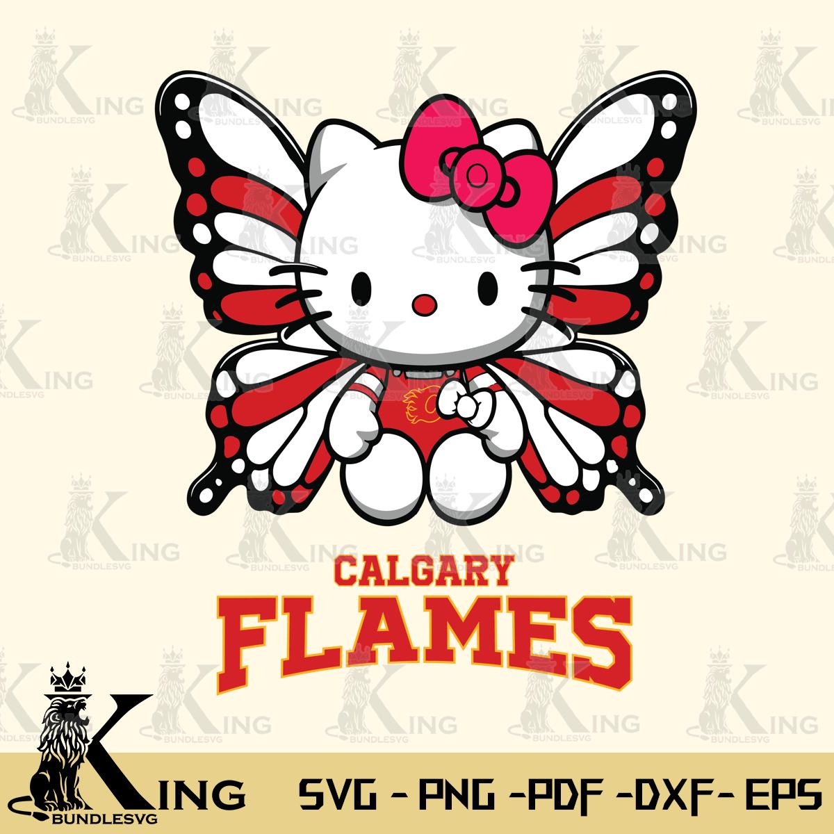 Calgary Flames Butterfly Kitty Delight Svg Eps Dxf Png File, Digital Download