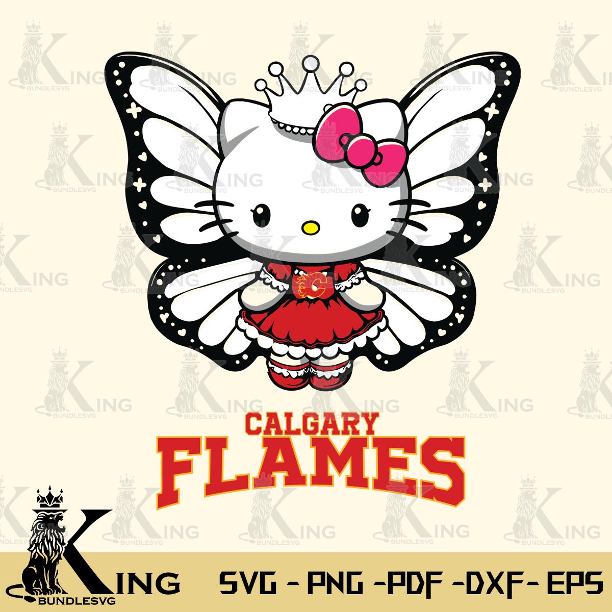 Calgary Flames Kitty Wings & Flowers Svg Eps Dxf Png File, Digital Download