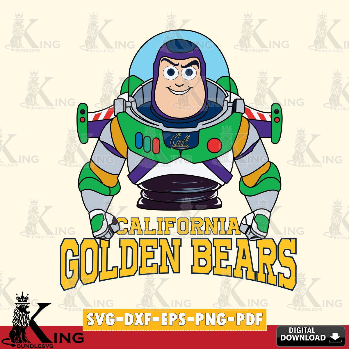 Detailed illustration of California Golden Bears Buzz Lightyear football, SVG cut file for personalized gifts and laser projects