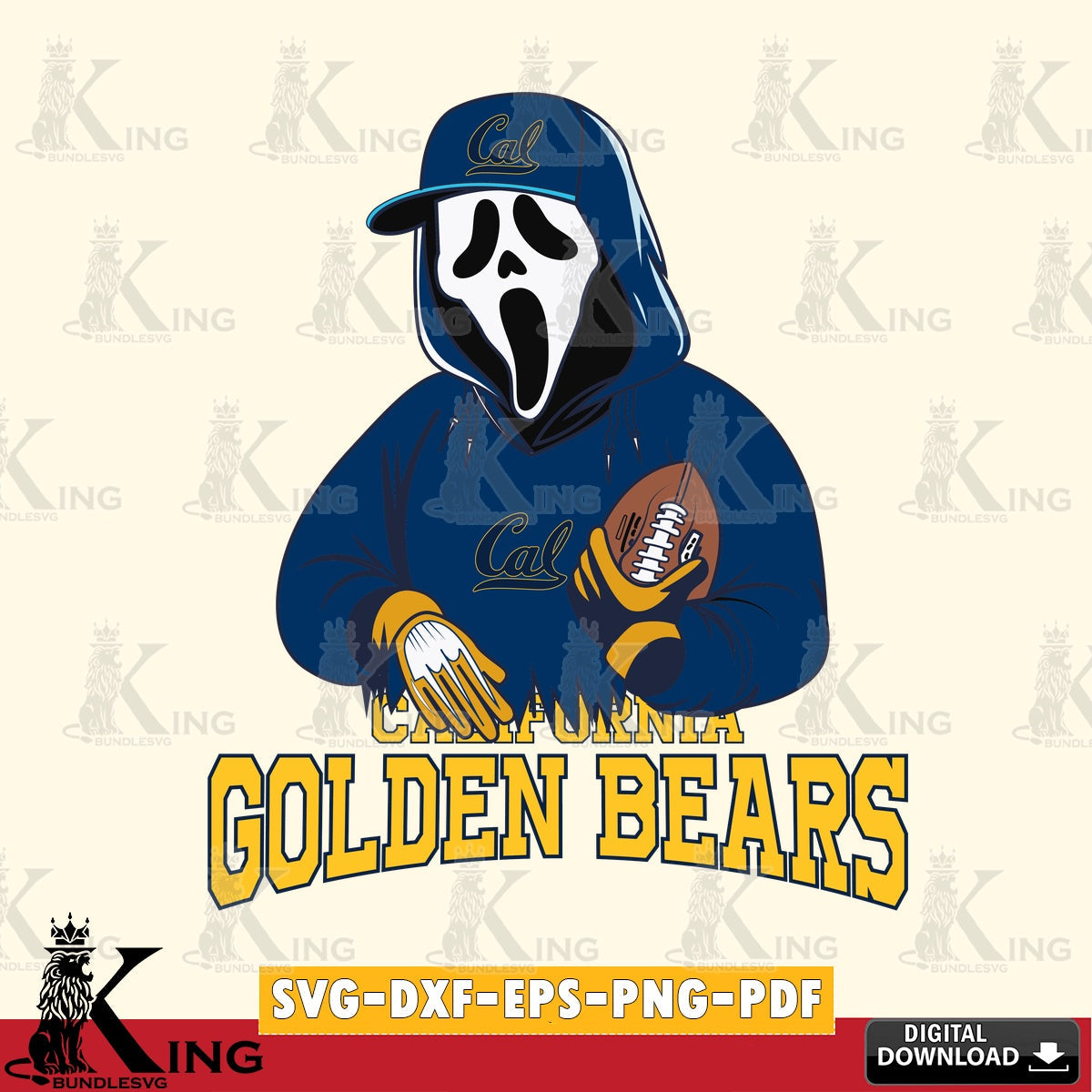High-quality graphic of a California Golden Bears Ghostface Scream football player, a high-quality vector for DIY scrapbooking