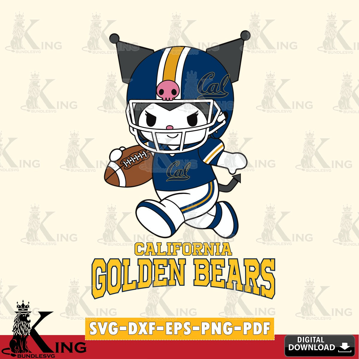 California Golden Bears Kuromi Football Run SVG file, Cricut, Cut file  , Digital Download , Instant Download, Sanrio svg, Clipart