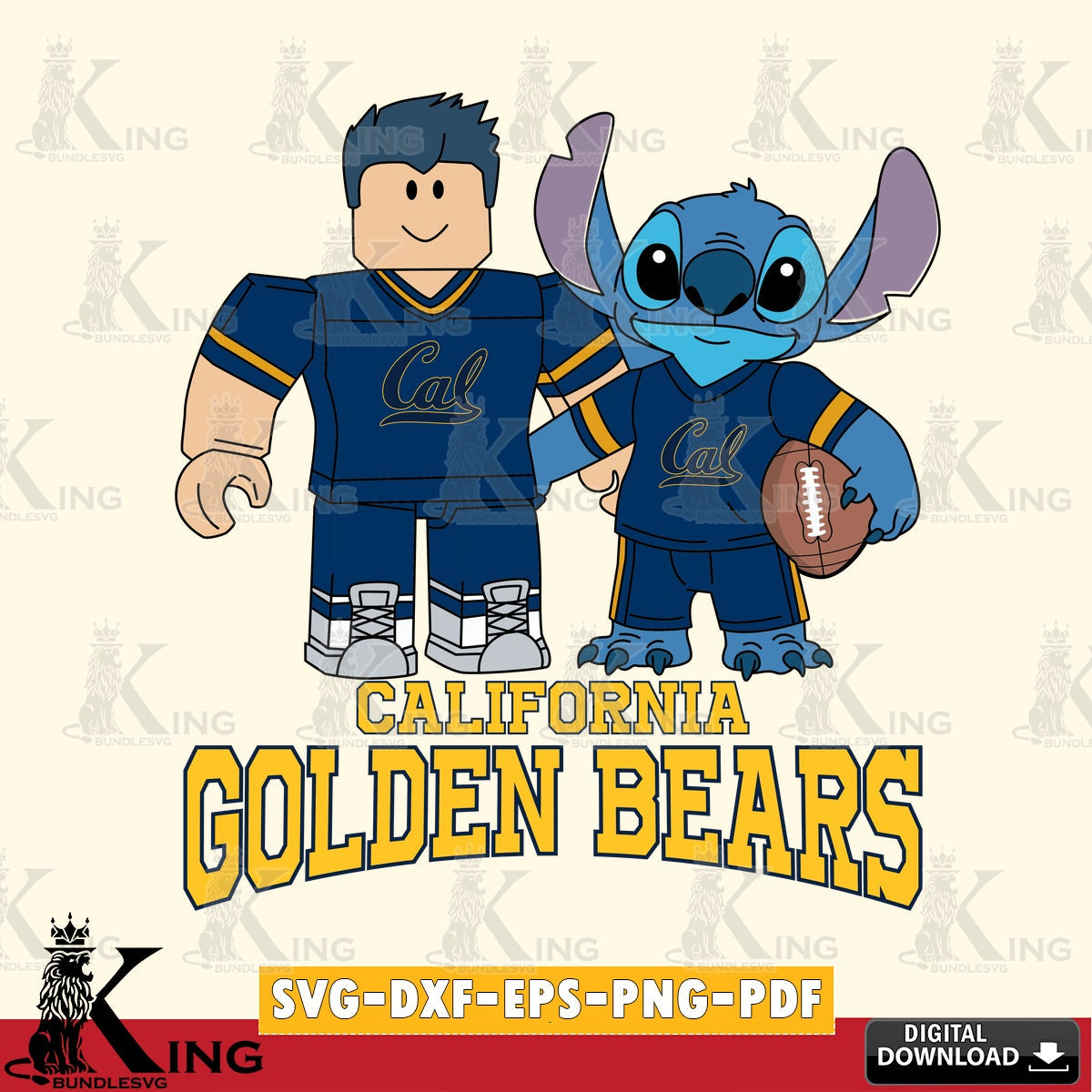 California Golden Bears Roblox & Stitch Football SVG file , NCAA Cricut,  File cut , Digital Download , PDF File