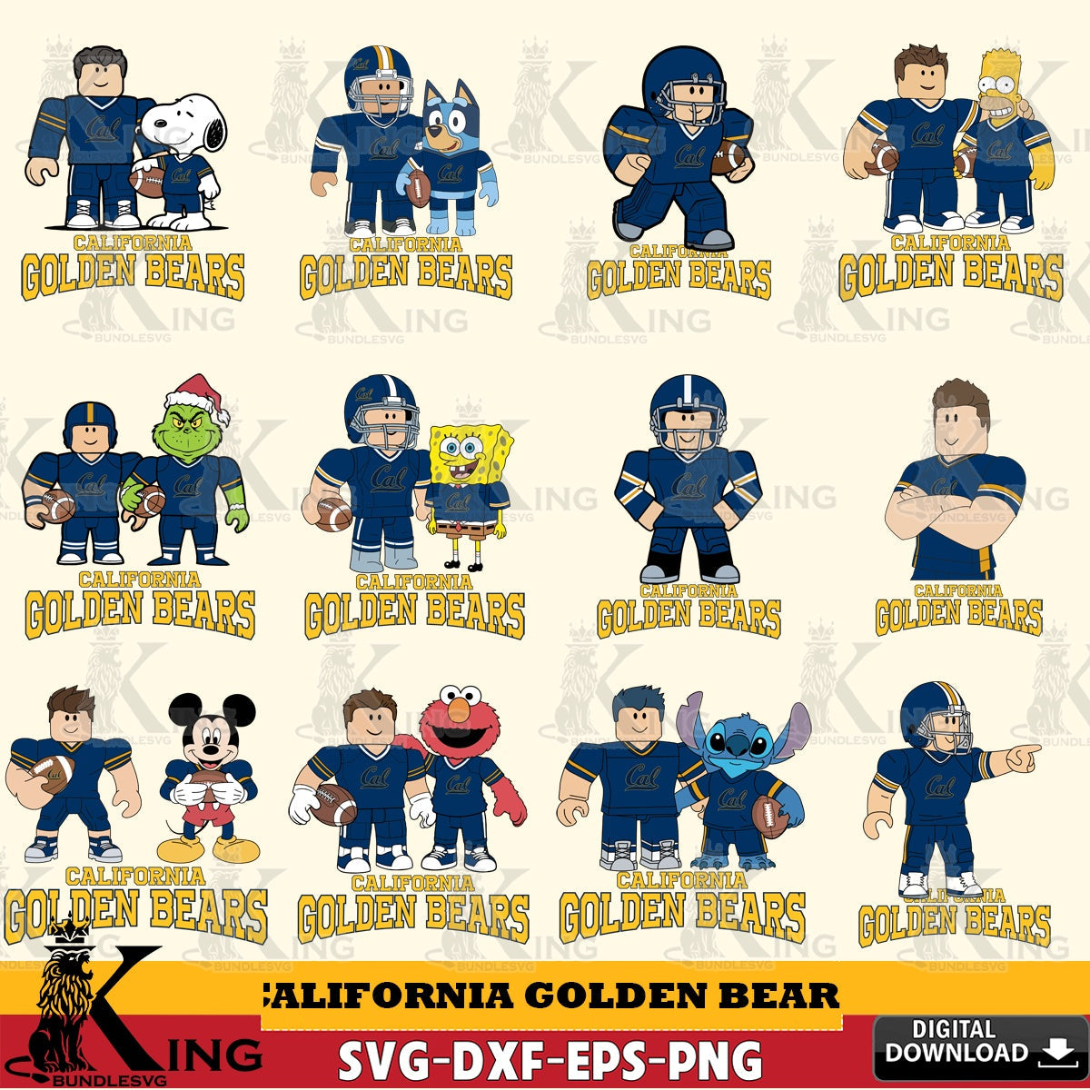 Variety pack of California Golden Bears Roblox With Friends football NCAA Bundle digital file for silhouette cameo and cricut