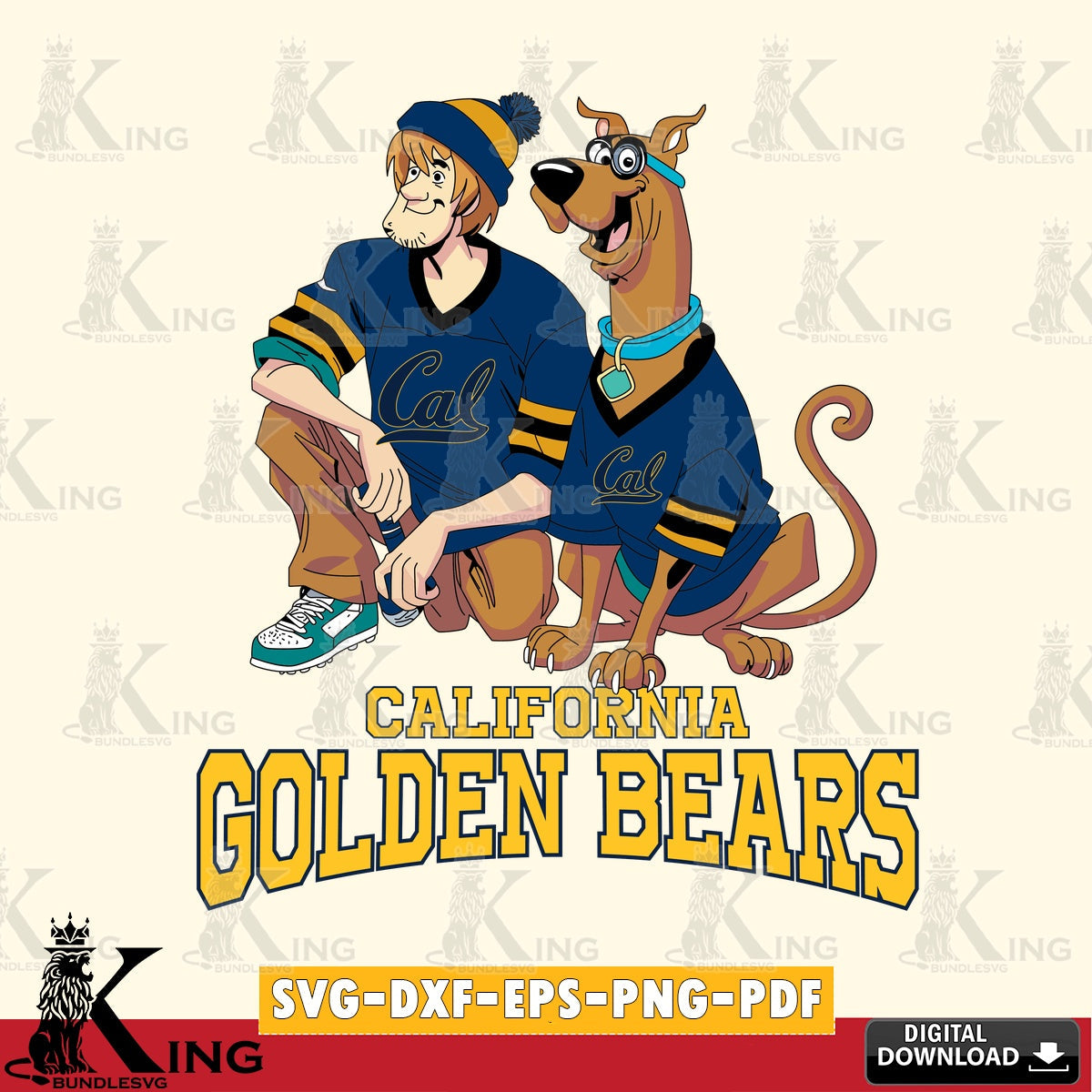 Unique artwork depicting California Golden Bears Shaggy and Scooby Doo football, versatile clip art for stickers, decals, and