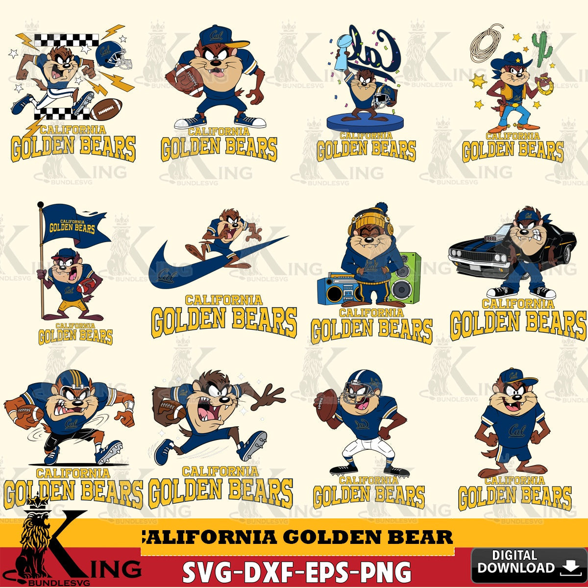 California Golden Bears Taz Football NCAA Bundle SVG file, Cut file  , Digital Download , Instant Download, Taz svg, NCAA svg