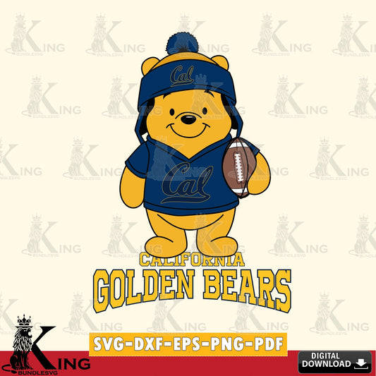 Detailed illustration of California Golden Bears Winnie the Pooh player Football, NCAA SVG PNG design suitable for Glowforge and