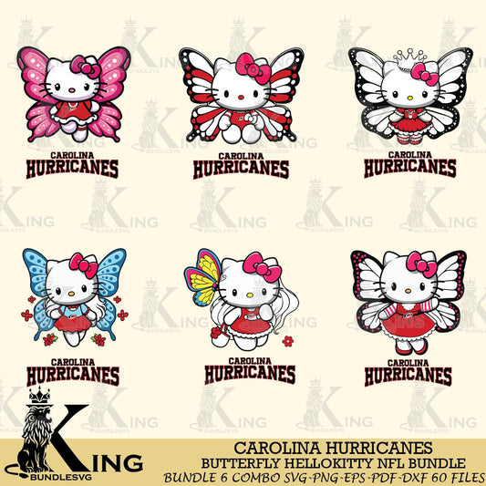 Carolina Hurricanes Butterfly Hello Kitty bundleSvg Eps Dxf Png File, Digital Download