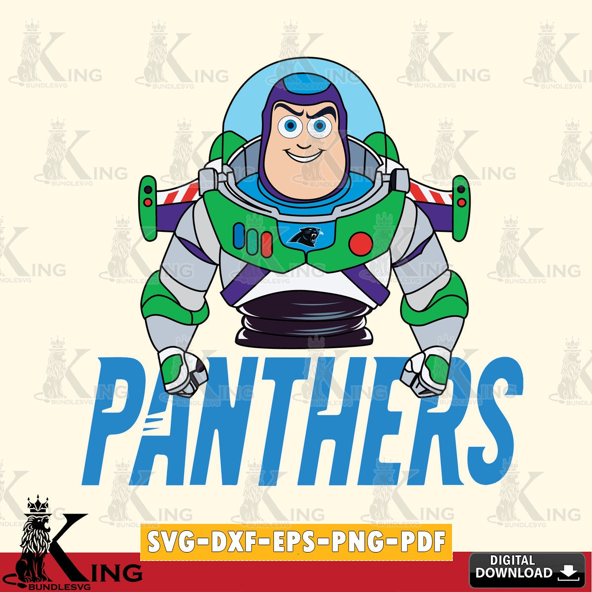 Beautiful illustration of Carolina Panthers Buzz Lightyear football, versatile clip art for stickers, decals, and mugs