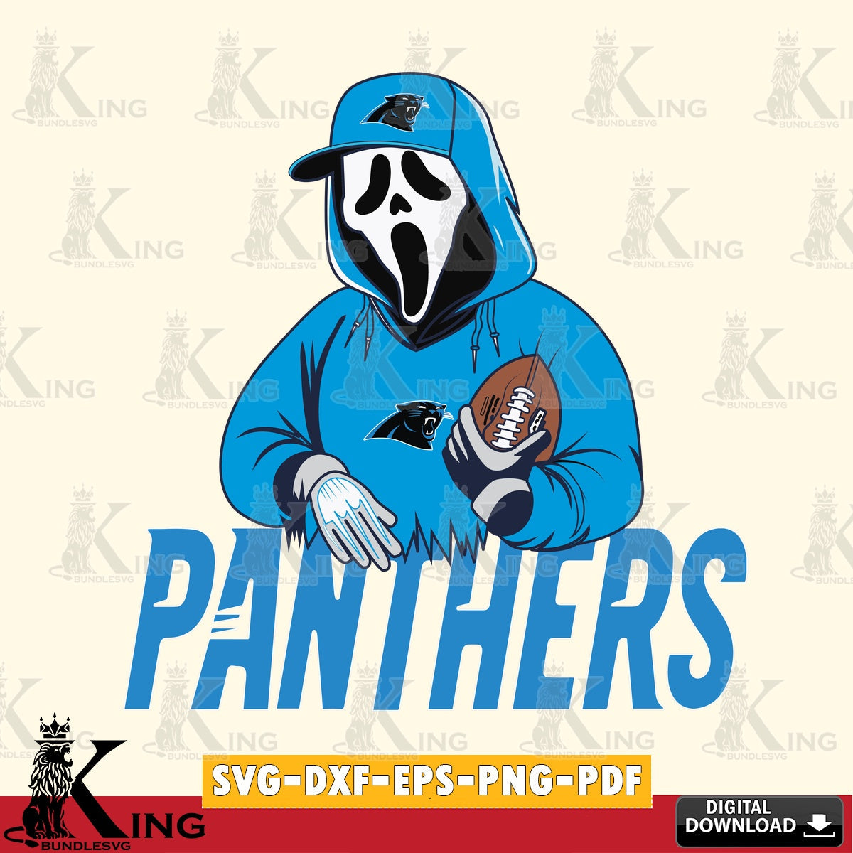 Digital clipart of Carolina Panthers Ghostface Scream player football, vector art for engraving, cutting, and printing