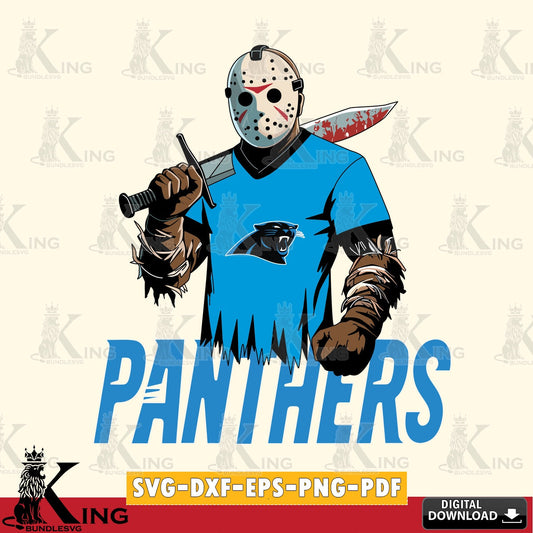 Creative design featuring Carolina Panthers Jason Voorhees Football SVG cut file for personalized gifts and laser projects