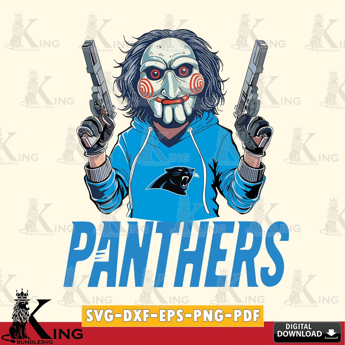 Unique artwork depicting Carolina Panthers Jigsaw Billy Football, NFL cut, SVG PNG design suitable for Glowforge and laser cutting