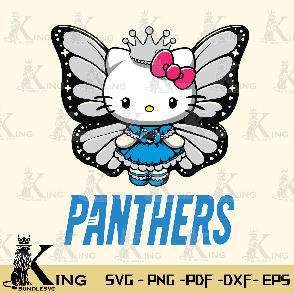 Carolina Panthers Kitty Wings & Flowers Svg Eps Dxf Png File, Digital Download