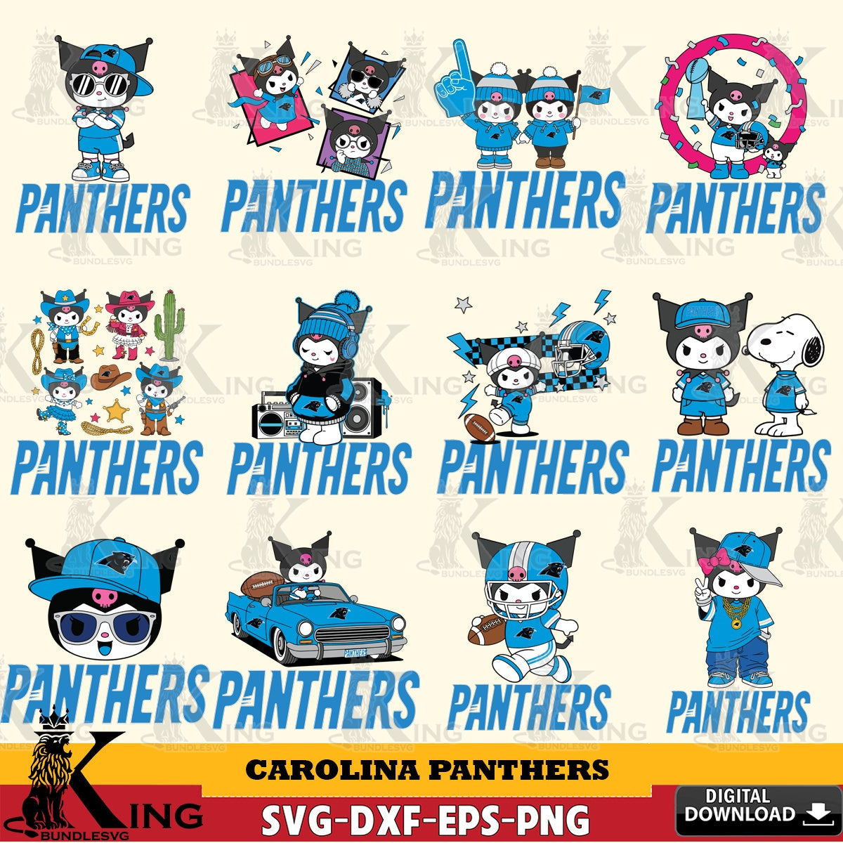 Carolina Panthers Kuromi Football Jersey NFL Bundle SVG file, Cricut, Cut file  , Digital Download , Instant Download, Sanrio svg, Clipart